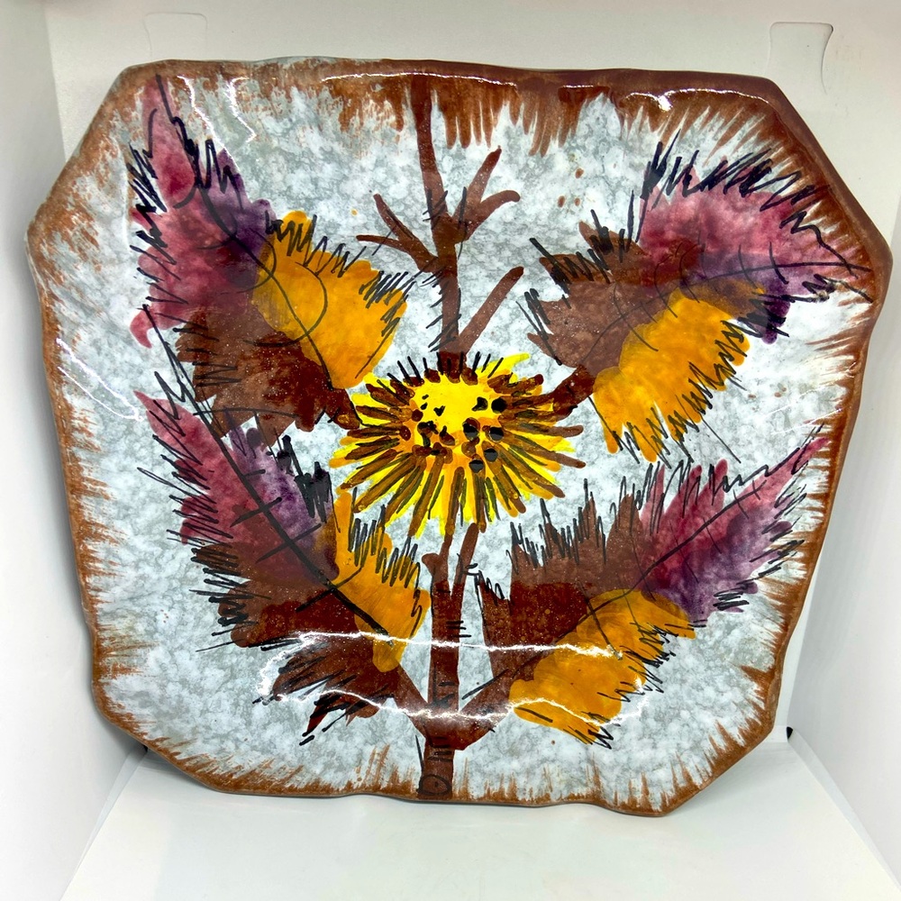 1960's MCM Handpainted Italian Art Pottery Ashtray Autumn Leaves Trinket Dish